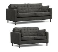 Furnishings For Less UK Eden Graphite Chenille Fabric Boxed Arm Sofa Suite 3 + 2 Sofas