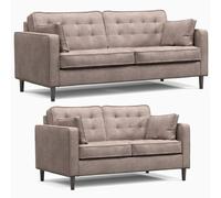 Furnishings For Less UK Eden Pewter Chenille Fabric Boxed Arm Sofa Suite 3 + 2 Sofas