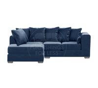 Furnishings For Less UK Ella Boxed Arm Plush Velvet 3 To 4 Seater L Shaped Corner Sofa Blue Left Hand Facing