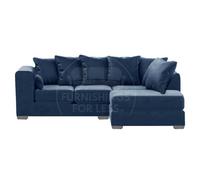 Furnishings For Less UK Ella Boxed Arm Plush Velvet 3 To 4 Seater L Shaped Corner Sofa Blue Right Hand Facing