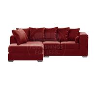 Furnishings For Less UK Ella Boxed Arm Plush Velvet 3 to 4 Seater L Shaped Corner Sofa Grey Left Hand Facing in Red Furnishings For Less UK Red