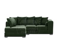 Furnishings For Less UK Ella Boxed Arm Plush Velvet 3 to 4 Seater L Shaped Corner Sofa Grey Left Hand Facing in Green Furnishings For Less UK Green