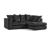 Furnishings For Less UK Fernando Soft Plush Velvet 3 To 4 Seater L Shaped Corner Sofa Black Right Hand Facing - Scatter Back