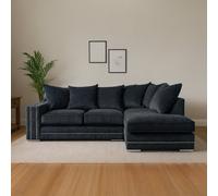 Furnishings For Less UK Kensington Deluxe Chenille Corner Sofa 3 - 4 Seater L Shaped Corner Sofa Right Hand Facing Charcoal