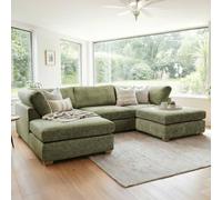 Furnishings For Less UK Kenzo U-Shaped 4-5 Seater Chenille Fabric Sofa Olive Green Furnishings For Less UK Olive