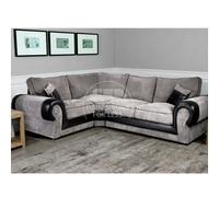 Furnishings For Less UK Large Portland Black And Grey Fabric And Leather 4 Seater L Shaped Corner Sofa Roll Arm Fullback Left Hand Facing