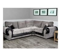 Furnishings For Less UK Large Portland Black And Grey Fabric And Leather 4 Seater L Shaped Corner Sofa Roll Arm Fullback Right Hand Facing