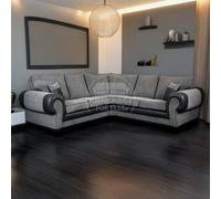 Furnishings For Less UK Large Portland Black And Grey Fabric And Leather 5 Seater L Shaped Corner Sofa Range Roll Arm Fullback