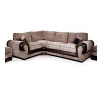 Furnishings For Less UK Large Portland Fabric & Leather 4 Seater L Shaped Corner Sofa Roll Arm Fullback Left Hand Facing in Beige Furnishings For Less UK Beige