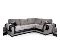 Furnishings For Less UK Large Portland Fabric & Leather 4 Seater L Shaped Corner Sofa Roll Arm Fullback Right Hand Facing in Grey Furnishings For Less UK Grey