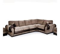 Furnishings For Less UK Large Portland Fabric & Leather Long 5 Seater L Shaped Corner Sofa Roll Arm Fullback Right Hand Facing in Beige Furnishings For Less UK Beige