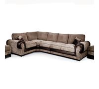 Furnishings For Less UK Large Portland Fabric & Leather Long 5 Seater L Shaped Corner Sofa Roll Arm Fullback Left Hand Facing in Beige Furnishings For Less UK Beige