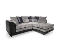 Furnishings For Less UK Luca 3-4 Seater L Shaped Corner Sofa Fabric And Leather Trim Black And Grey Right Hand Facing