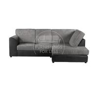 Furnishings For Less UK Luxor Black And Grey Jumbo Cord 4 Seater Corner Sofa Right Hand Facing - Full Back