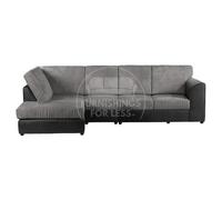 Furnishings For Less UK Luxor Black And Grey Jumbo Cord Large 5 Seater Corner Sofa Long Left Hand Facing - Full Back