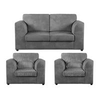 Furnishings For Less UK Luxor Jumbo Cord 2 + 1 + 1 Fabric 3 Piece Sofa Suite - Fullback Grey