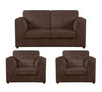 Furnishings For Less UK Luxor Jumbo Cord 2 + 1 + 1 Fabric 3 Piece Sofa Suite - Fullback in Chocolate Furnishings For Less UK Chocolate
