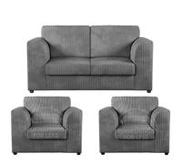 Furnishings For Less UK Luxor Jumbo Cord 2 + 1 + 1 Fabric 3 Piece Sofa Suite - Fullback Grey