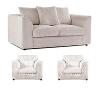 Furnishings For Less UK Luxor Jumbo Cord 2 + 1 + 1 Fabric 3 Piece Sofa Suite - Scatter Back Cream
