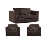 Furnishings For Less UK Luxor Jumbo Cord 2 + 1 + 1 Fabric 3 Piece Sofa Suite - Scatter Back in Chocolate Furnishings For Less UK Chocolate