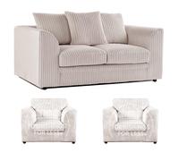 Furnishings For Less UK Luxor Jumbo Cord 2 + 1 + 1 Fabric 3 Piece Sofa Suite - Scatter Back in Cream Furnishings For Less UK Cream