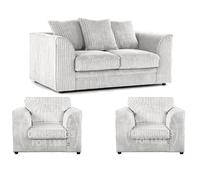 Furnishings For Less UK Luxor Jumbo Cord 2 + 1 + 1 Fabric 3 Piece Sofa Suite - Scatter Back in Silver Furnishings For Less UK Silver
