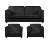 Furnishings For Less UK Luxor Jumbo Cord 3 + 1 + 1 Fabric 3 Piece Sofa Suite - Fullback Black