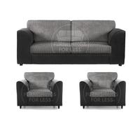 Furnishings For Less Luxor Full Jumbo Cord 3 Seater and 2 x Armchairs - Full Back - Black and Grey