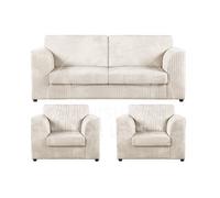 Furnishings For Less UK Luxor Jumbo Cord 3 + 1 + 1 Fabric 3 Piece Sofa Suite - Fullback Cream