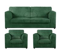 Furnishings For Less UK Luxor Jumbo Cord 3 + 1 + 1 Fabric 3 Piece Sofa Suite - Fullback Green