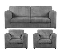 Furnishings For Less Luxor Full Jumbo Cord 3 Seater and 2 x Armchairs - Full Back - Grey