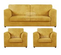 Furnishings For Less UK Luxor Jumbo Cord 3 + 1 + 1 Fabric 3 Piece Sofa Suite - Fullback in Mustard Furnishings For Less UK Mustard