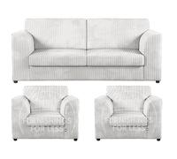 Furnishings For Less Luxor Full Jumbo Cord 3 Seater and 2 x Armchairs - Full Back - Silver