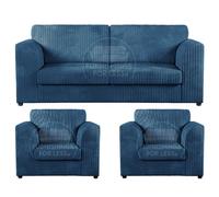 Furnishings For Less UK Luxor Jumbo Cord 3 + 1 + 1 Fabric 3 Piece Sofa Suite - Fullback Marine Blue