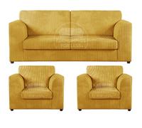 Furnishings For Less UK Luxor Jumbo Cord 3 + 1 + 1 Fabric 3 Piece Sofa Suite - Fullback Mustard