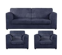 Furnishings For Less UK Luxor Jumbo Cord 3 + 1 + 1 Fabric 3 Piece Sofa Suite - Fullback Navy Blue