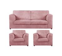 Furnishings For Less UK Luxor Jumbo Cord 3 + 1 + 1 Fabric 3 Piece Sofa Suite - Fullback Pink