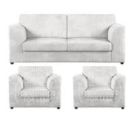 Furnishings For Less UK Luxor Jumbo Cord 3 + 1 + 1 Fabric 3 Piece Sofa Suite - Fullback Silver