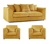 Furnishings For Less UK Luxor Jumbo Cord 3 + 1 + 1 Fabric 3 Piece Sofa Suite - Scatter Back in Mustard Furnishings For Less UK Mustard