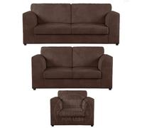 Furnishings For Less UK Luxor Jumbo Cord 3 + 2 + 1 Fabric 3 Piece Sofa Suite - Fullback Chocolate