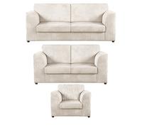Furnishings For Less UK Luxor Jumbo Cord 3 + 2 + 1 Fabric 3 Piece Sofa Suite - Fullback Cream