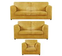 Furnishings For Less UK Luxor Jumbo Cord 3 + 2 + 1 Fabric 3 Piece Sofa Suite - Fullback Mustard