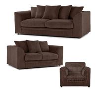 Furnishings For Less UK Luxor Jumbo Cord 3 + 2 + 1 Fabric 3 Piece Sofa Suite - Scatter Back Chocolate