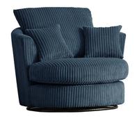 Furnishings For Less UK Luxor Jumbo Cord Navy Blue Fabric Single Seater 360 Degree Swivel Chair Sofa Accessory