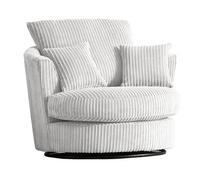 Furnishings For Less UK Luxor Jumbo Cord Silver Fabric Single Seater 360 Degree Swivel Chair Sofa Accessory