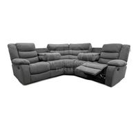 Furnishings For Less UK Manhattan Grey Fabric Reclining Corner Sofa 5 Seater With Drinks Tray Manual Recliner Comfortable Padded Arms