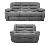 Furnishings For Less UK Manhattan Grey Fabric Sofa Suite Manual Reclining Sofa Set 3 + 2 Seater Sofas With Drinks Tray High Back