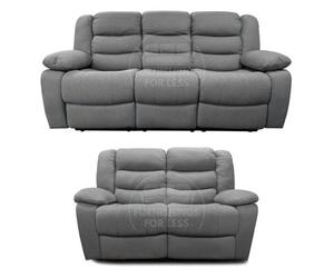 Furnishings For Less UK Manhattan Grey Fabric Sofa Suite Manual Reclining Sofa Set 3 + 2 Seater Sofas With Drinks Tray High Back