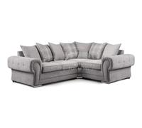 Furnishings For Less UK Milan 4 Seater L Shaped Corner Sofa Scatter Back Chesterfield Arms Grey Right Hand Facing