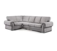 Furnishings For Less UK Milan 5 Seater Long L Shaped Corner Sofa Full Back Chesterfield Arms Grey Left Hand Facing